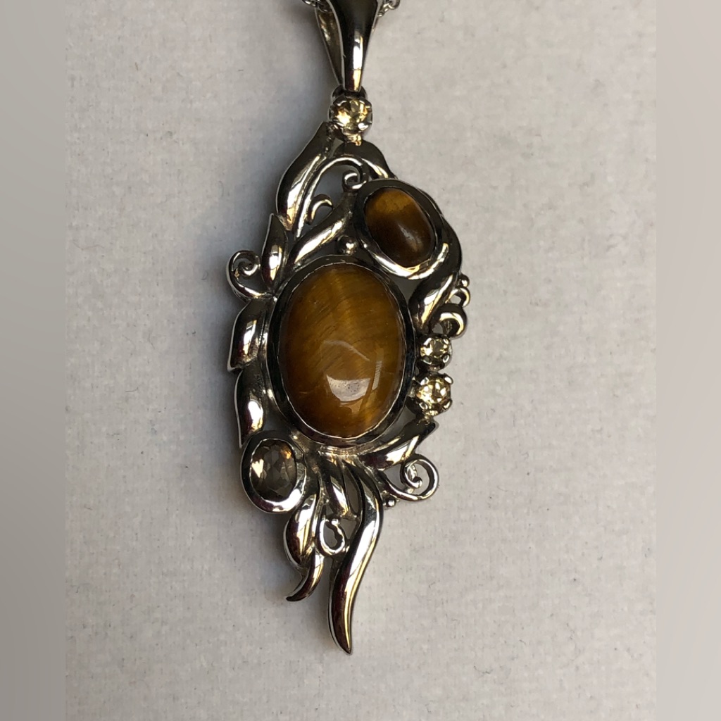 Tigers Eye Smoky Quartz Citrine Gemstones 1892 Cts In Platinum Necklace 58$